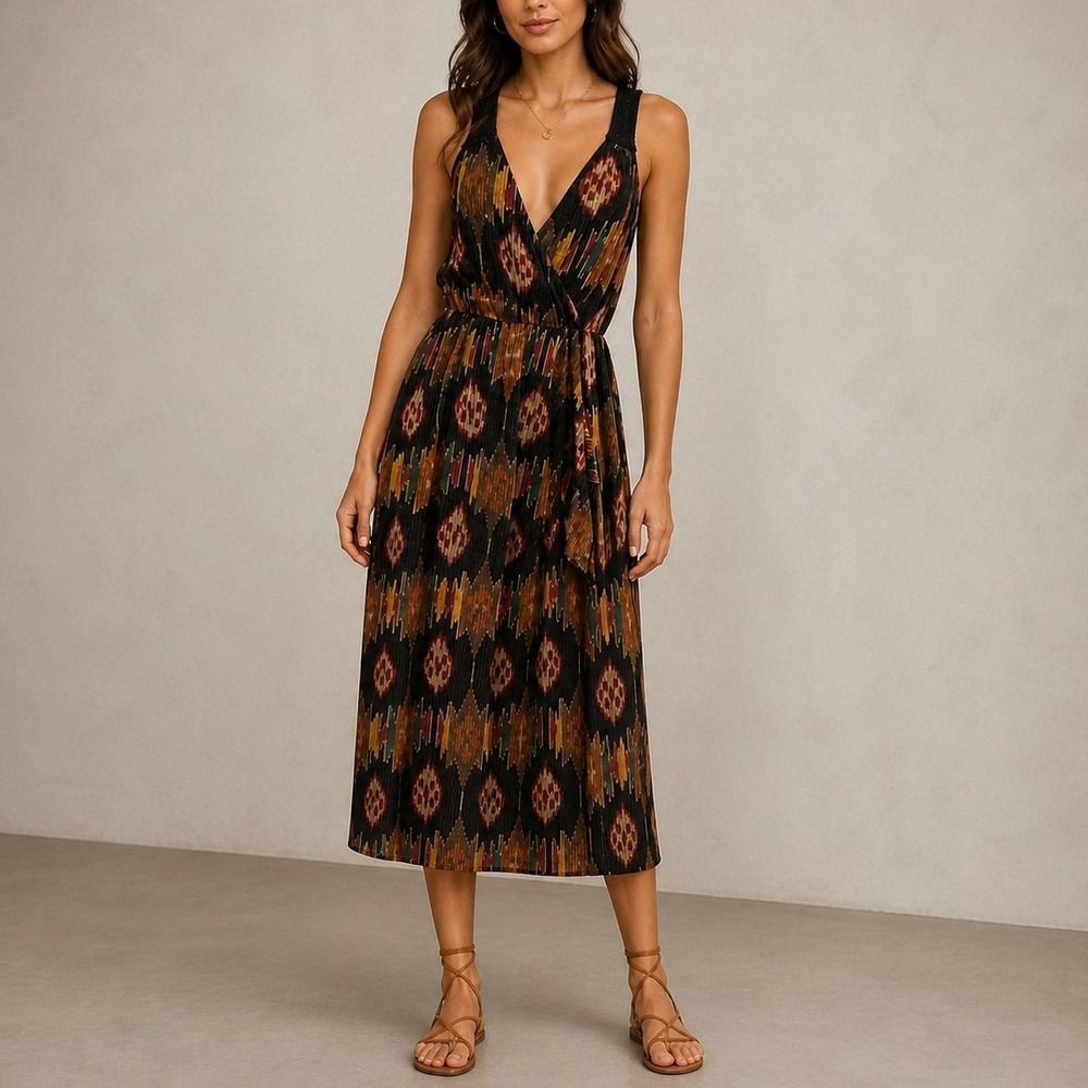 Free‎ People All Wrapped Up Pleated Midi Dress Women's Size M Boho